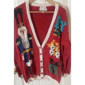 Vintage Nutcracker Presents Ugly Holiday Christmas Cardigan Sweater Size L